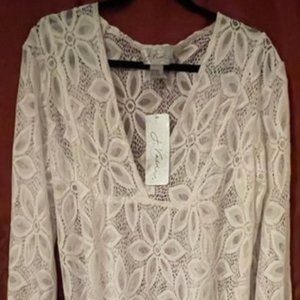 J Valdi Women’s White Flower Lace Swim Cover Up XL